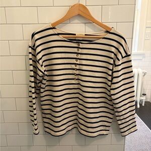 Sézane Navy and Cream Striped Top